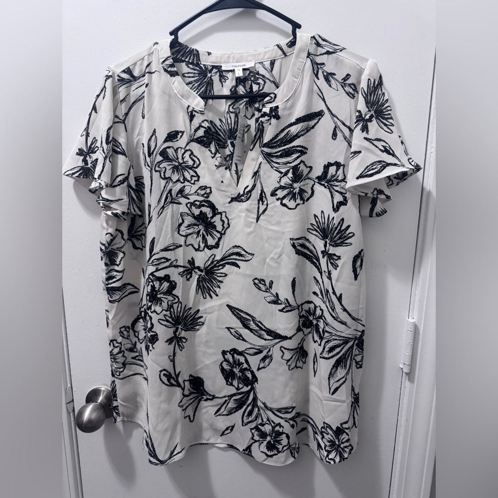 Maurices Black and White Floral Blouse